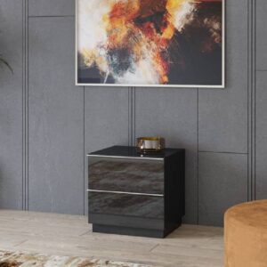 Herrin Glass TV Stand With 2 Drawers In Black