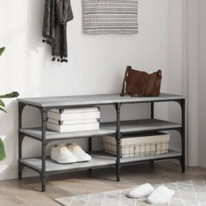 Indio Wooden Large Shoe Bench With 2 Shelves In Grey Sonoma