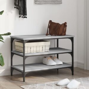 Indio Wooden Small Shoe Bench With 2 Shelves In Grey Sonoma