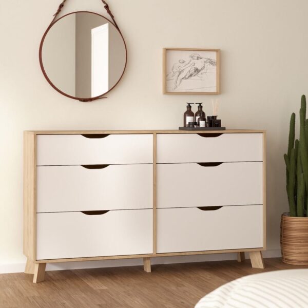 Irvine Wooden Dressing Table With 6 Drawers In Oak And White