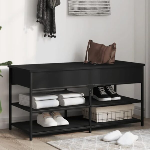 Lamar Wooden Large Shoe Storage Bench In Black