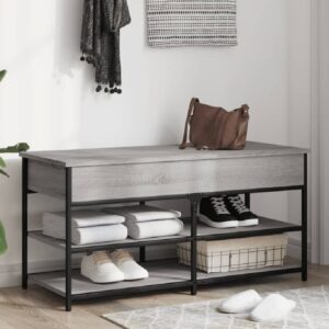 Lamar Wooden Large Shoe Storage Bench In Grey Sonoma