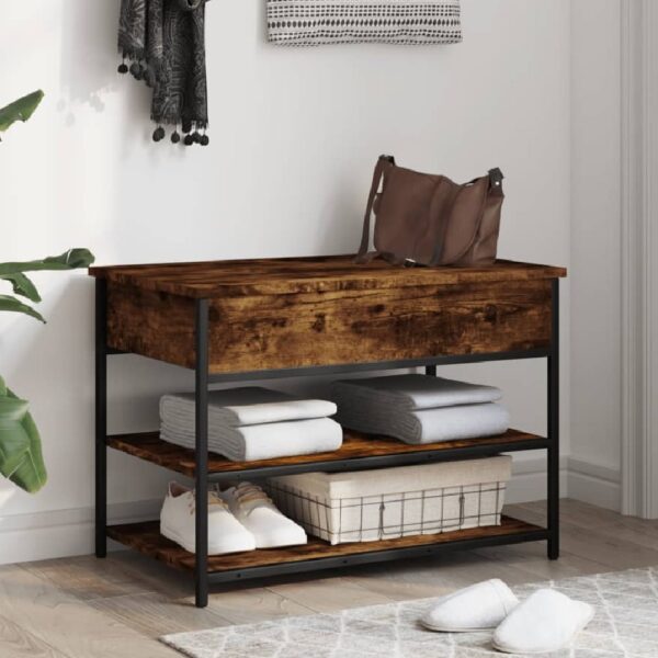 Lamar Wooden Small Shoe Storage Bench In Smoked Oak