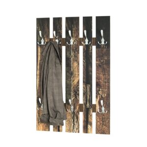 Lisboa Wooden Wall Hung 8 Hooks Coat Rack In Parquet Print