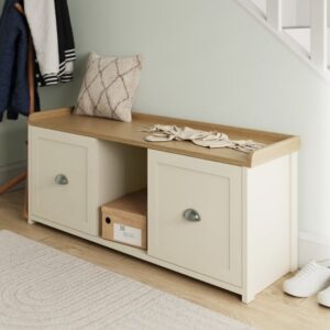 Loftus Wooden Shoe Storage Bench With 2 Doors In Cream