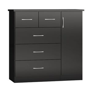 Mack Wooden Sideboard With 1 Door 5 Drawers In Black Gloss Front