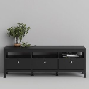 Macron Wooden TV Stand With 3 Drawers In Matt Black