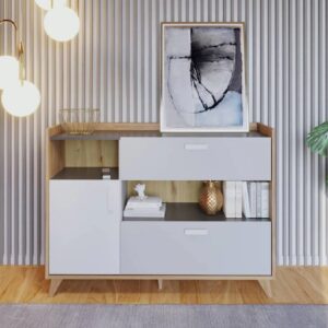 Muncie Wooden Sideboard With 1 Door 2 Drawers In White And Oak