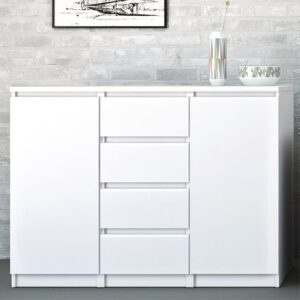 Nakou High Gloss Sideboard With 2 Doors 4 Drawers In White