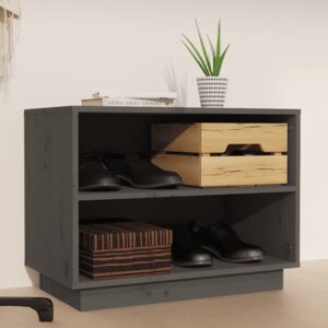 Ochoa Solid Pinewood Shoe Storage Bench In Grey