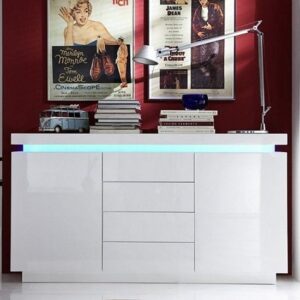 Odessa White High Gloss Sideboard With 2 Door 4 Drawer And LED