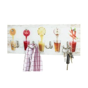 Palos Glass Wall Hung 4 Hooks Coat Rack In Fruit Glasses Print