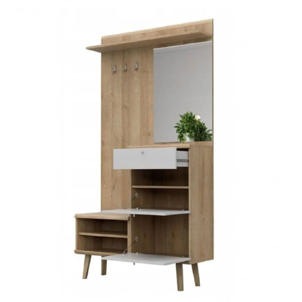 Pasco Wooden Hallway Furniture Set In Matt White And Oak