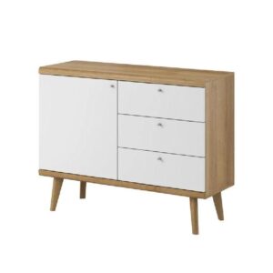 Pasco Wooden Sideboard With 1 Door 3 Drawers In Matt White Oak