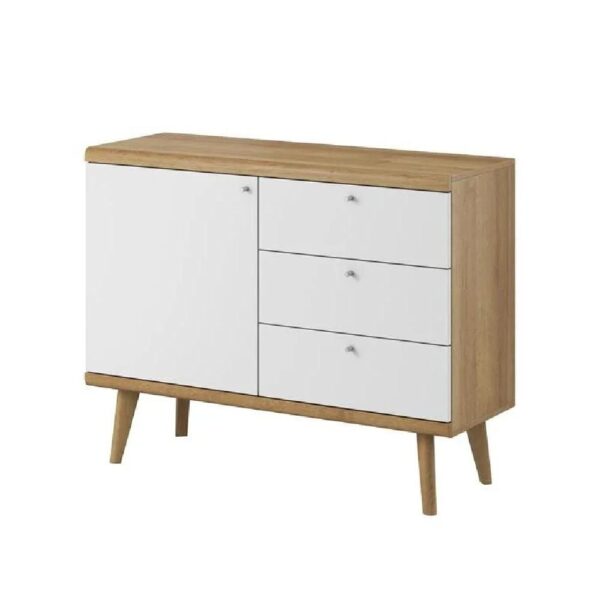 Pasco Wooden Sideboard With 1 Door 3 Drawers In Matt White Oak