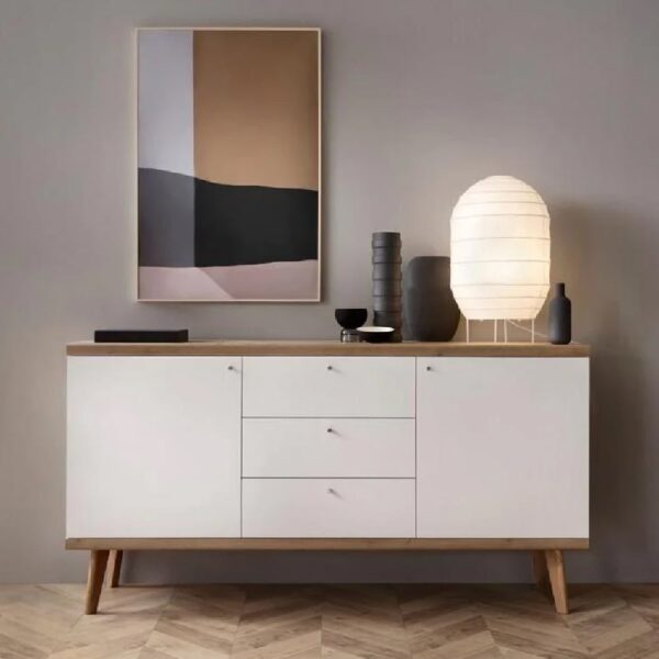 Pasco Wooden Sideboard With 2 Doors 3 Drawers In Matt White Oak