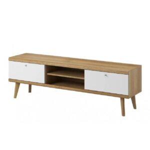 Pasco Wooden TV Stand With 2 Shelves In Matt White And Oak