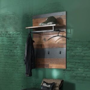 Saige Wall Mounted Coat Rack In Old Wood And Graphite Grey