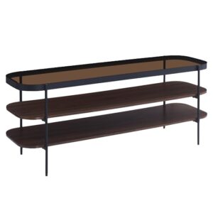 Sarnia Glass TV Stand In Brown With Dark Walnut Shelf