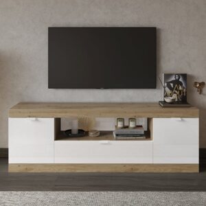 Saya High Gloss TV Stand 2 Doors 1 Drawer In White And Cadiz