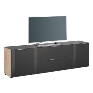 Taos Wooden TV Stand Large With Glass Top In Black And Oak