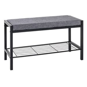 Traverse Metal Shoe Bench In Black With Grey Fabric Seat