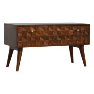 Tufa Wooden Diamond Carved Storage Hallway Bench In Chestnut