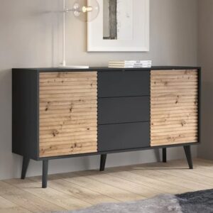 Waco Wooden Sideboard 2 Doors 3 Drawers In Artisan Oak And Black