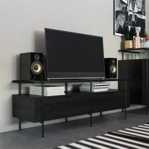 Warren Glass TV Stand With 2 Drawers In Black