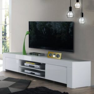 Benetti High Gloss TV Stand With 2 Doors In White