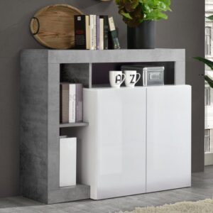 Hanmer White High Gloss Sideboard With 2 Doors In Cement