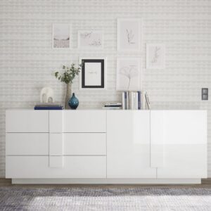 Jining High Gloss Sideboard With 2 Doors 3 Drawers In White