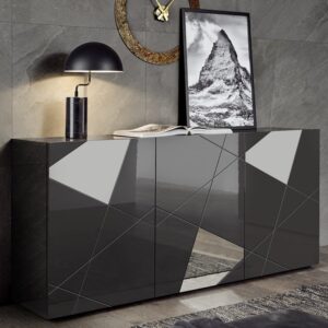 Victoria Mirrored High Gloss Sideboard With 3 Doors In Grey